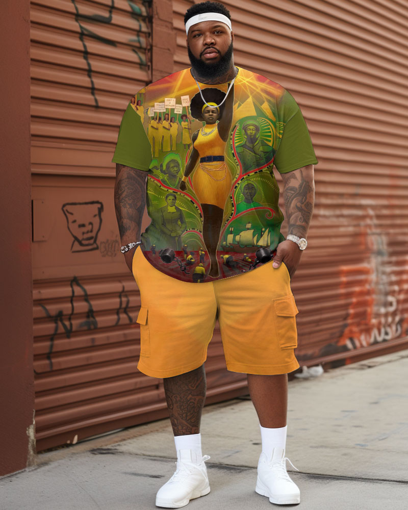 Big & Tall Black Graffiti T-Shirt Shorts Set for big men view 1