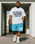Big & Tall White Graphic Graffiti T-Shirt Shorts Set for big men view 1