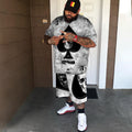 Big & Tall Black Skull T-Shirt Shorts Set for big men view 2