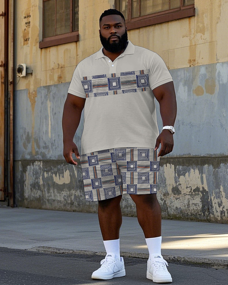 Big & Tall Geometric Vintage Polo Shorts Set for big men view 1