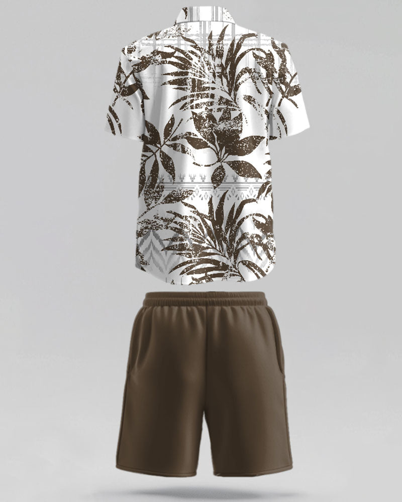 Big & Tall Green Hawaiian Tropical T-Shirt Shorts Set for big men view 4