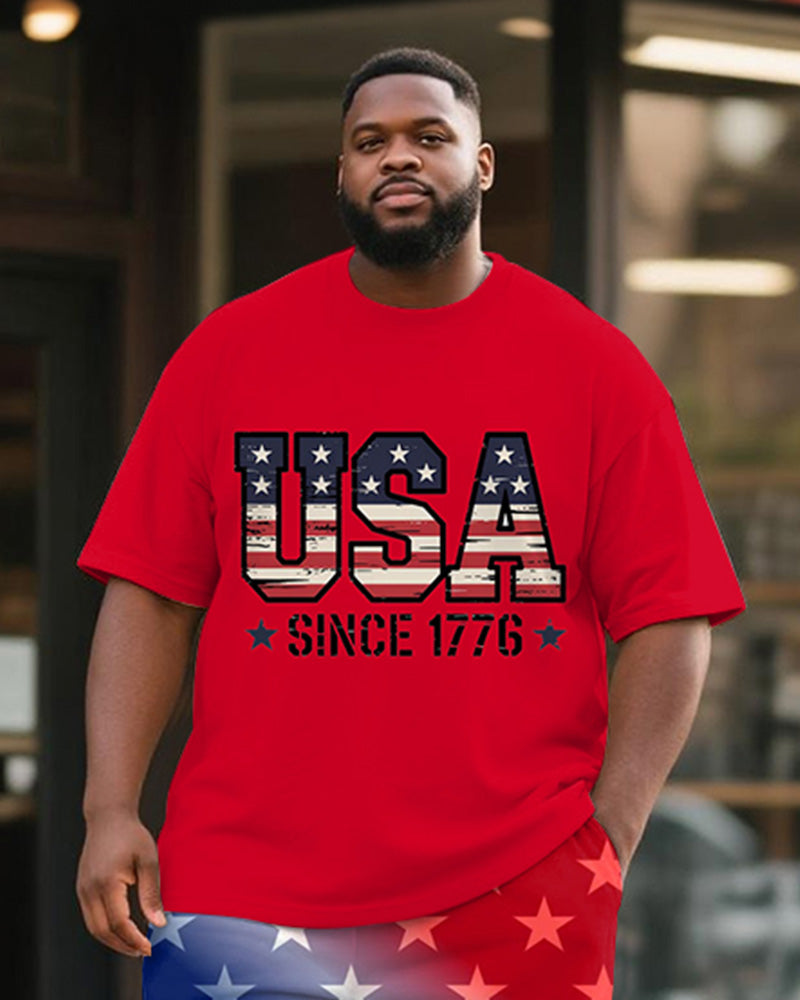 Big & Tall Red Graphic T-Shirt Shorts Set for big men view 2