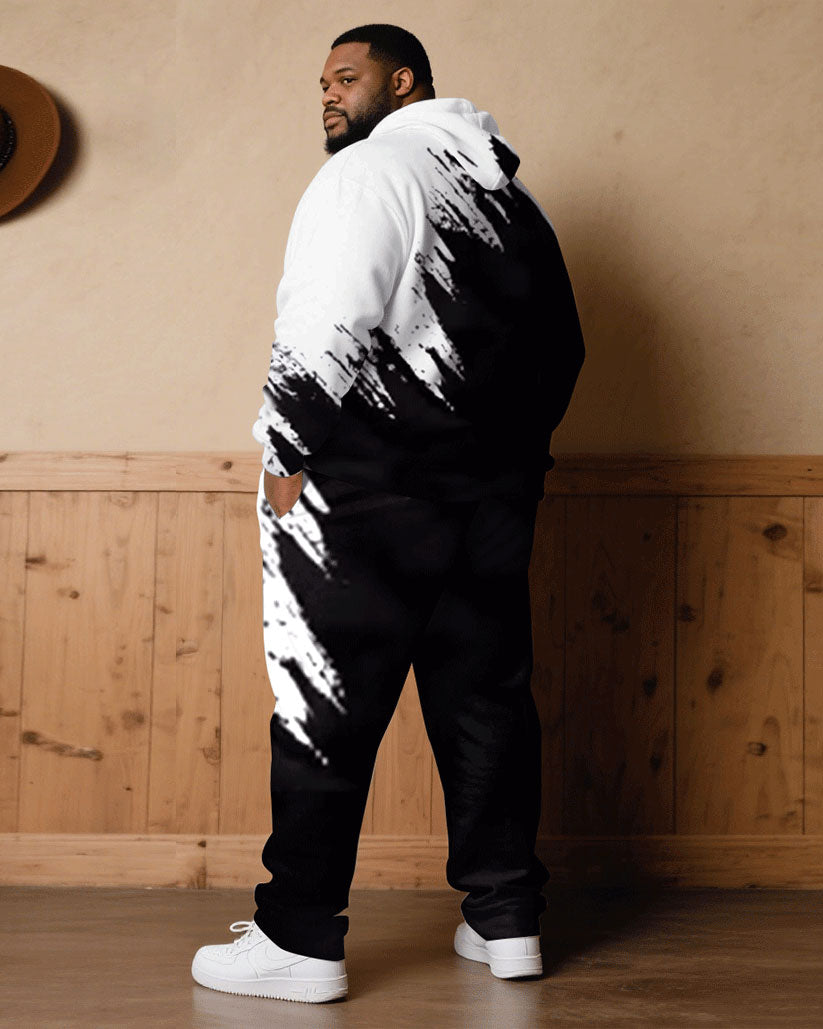 Big & Tall Black White Hoodie Sweatpants Set for big men view 2