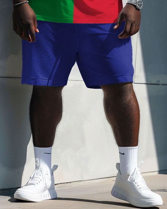 Big & Tall Colorblock Graphic T-Shirt Shorts Set for big men view 3