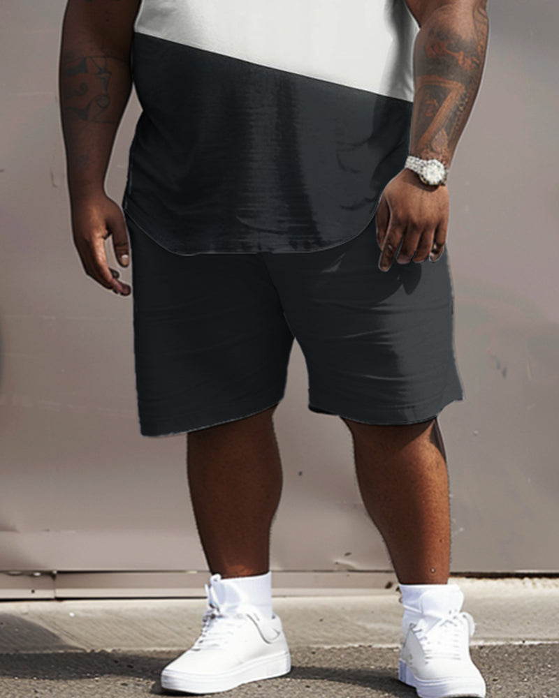 Big & Tall Black Red Streetwear T-Shirt Shorts Set for big men view 4