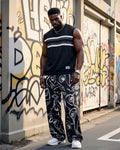 Big & Tall Striped Graphic Vest Pants Set for big men view 1