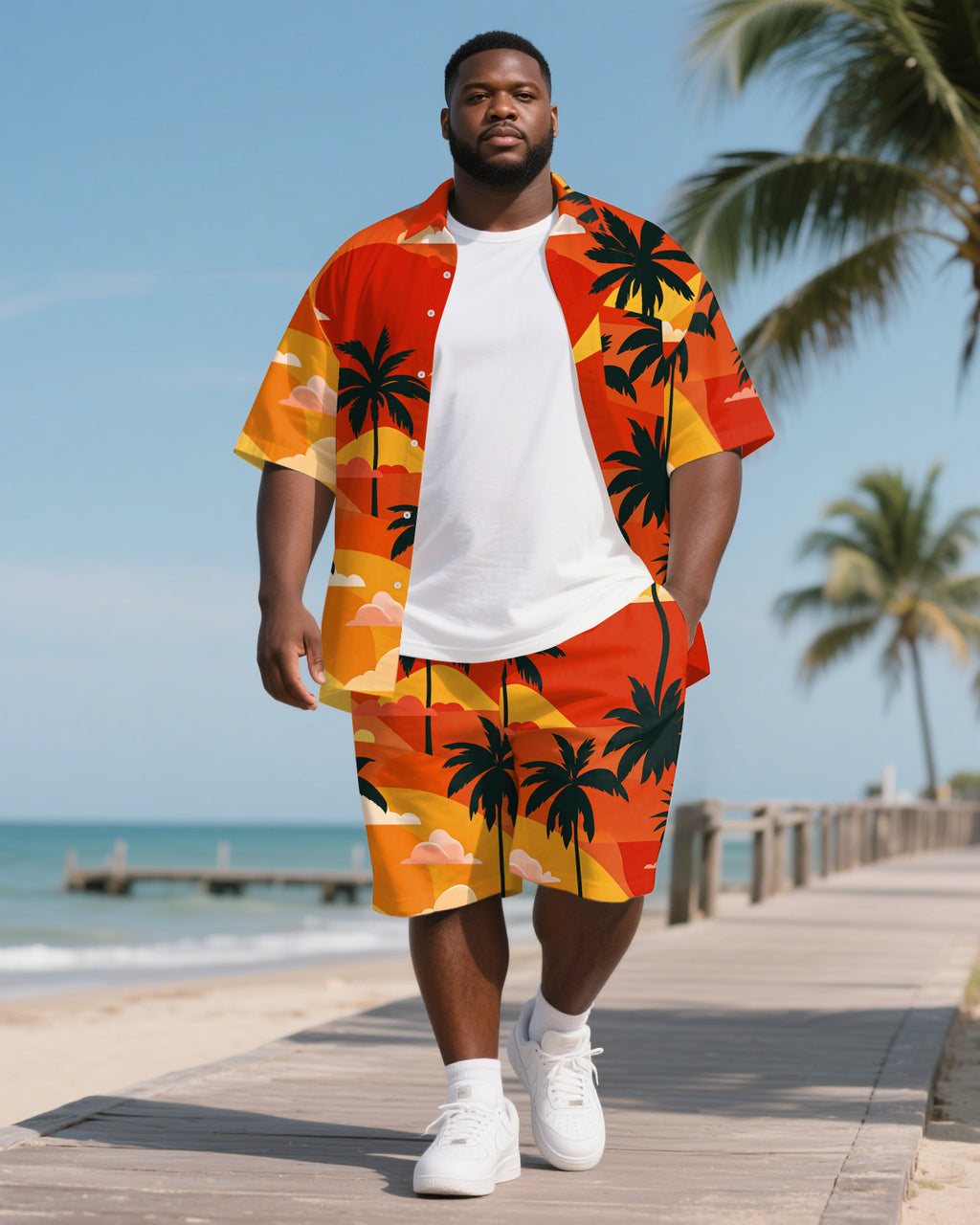Big & Tall Hawaiian T-Shirt Shorts Set for big men view 1