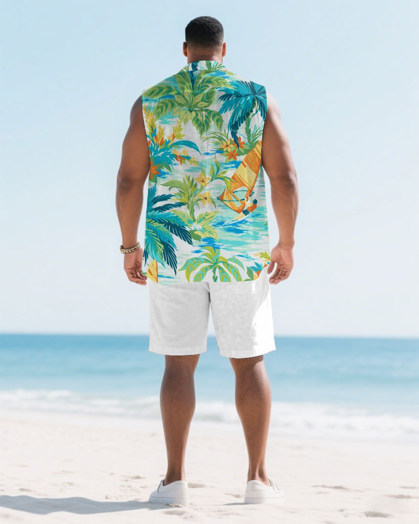 Big & Tall Hawaiian Graphic T-Shirt Shorts Set for big men view 4