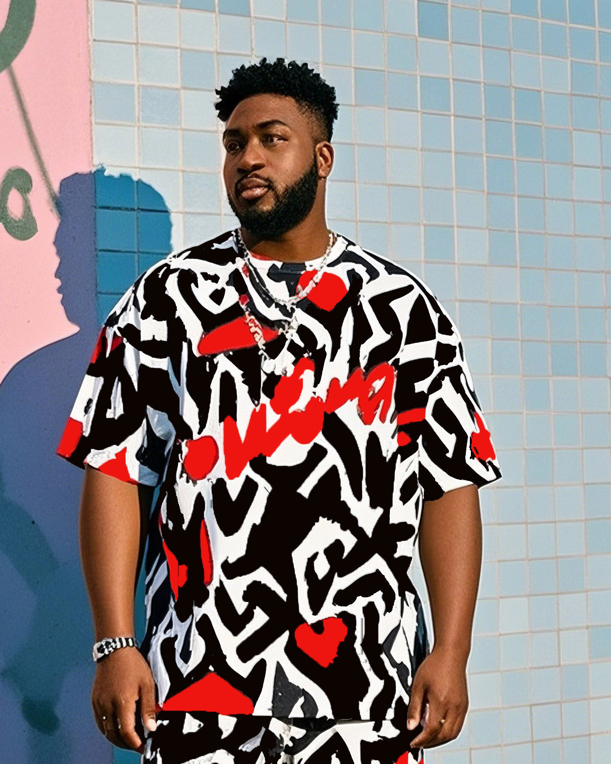 Big & Tall Graphic Graffiti T-Shirt Shorts Set for big men view 2