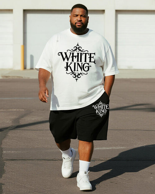 Big & Tall White Graphic T-Shirt Shorts Set for big men view 1
