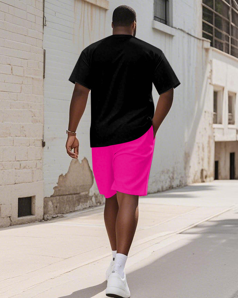 Big & Tall Pink Graphic T-Shirt Shorts Set for big men view 4