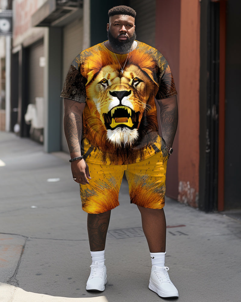 Big & Tall Yellow Graphic Streetwear Two-piece Set for big men view 1