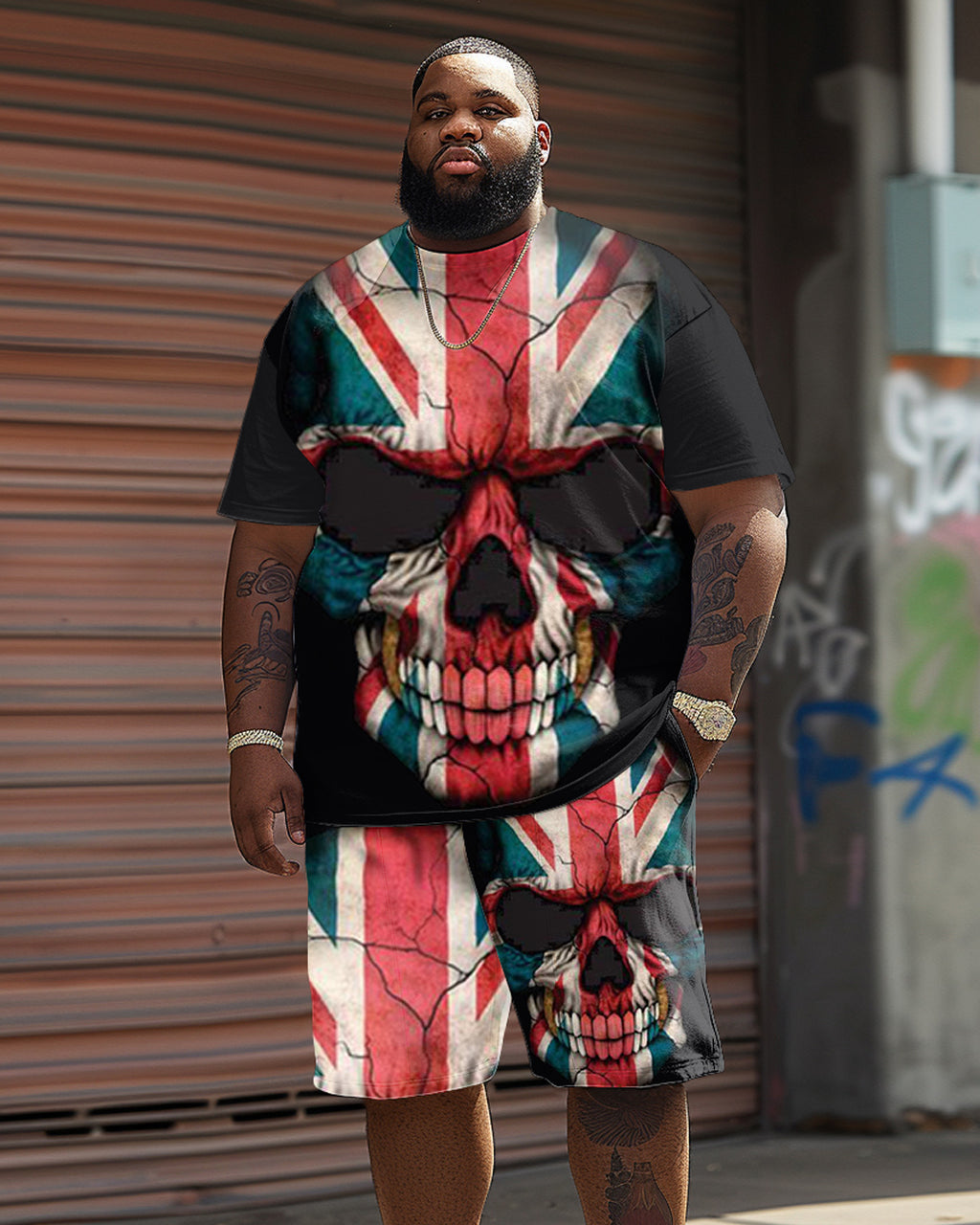 Big & Tall Graphic Streetwear T-Shirt Shorts Set for big men view 1