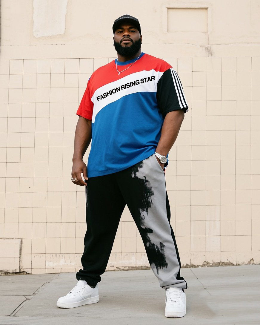 Big & Tall Striped T-Shirt Pants Set for big men view 1