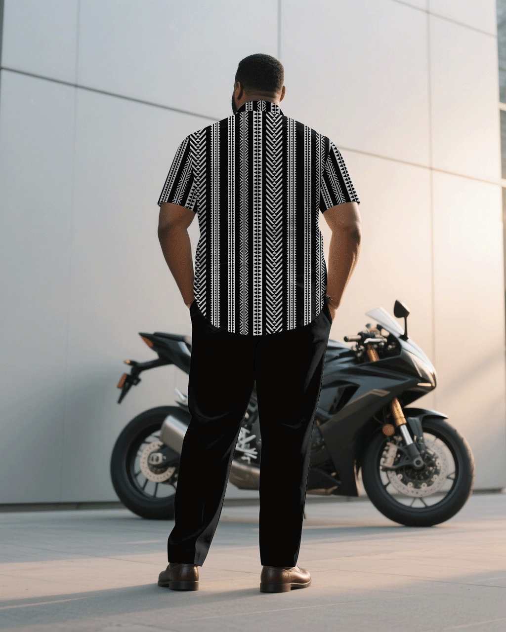 Big & Tall Black Business Casual T-Shirt Pants Set for big men view 4