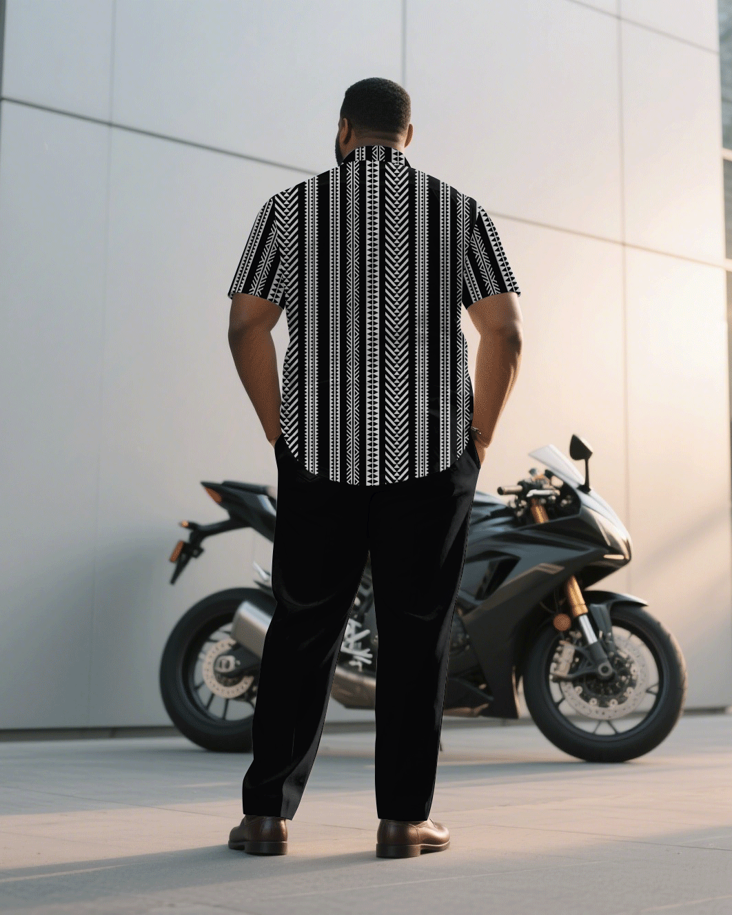 Big & Tall Black Business Casual T-Shirt Pants Set for big men view 4