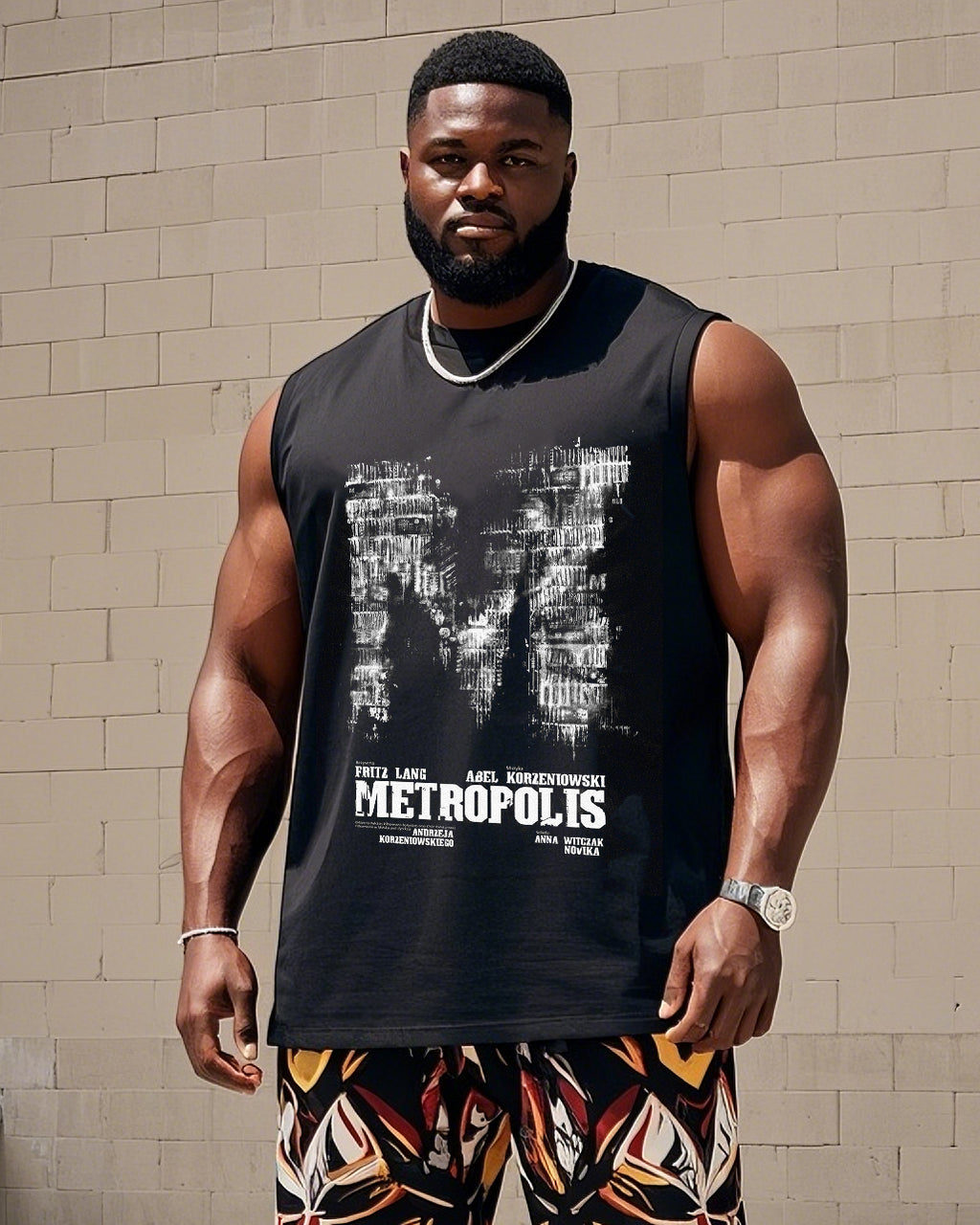 Big & Tall Graphic Streetwear Vest Pants Set for big men view 2