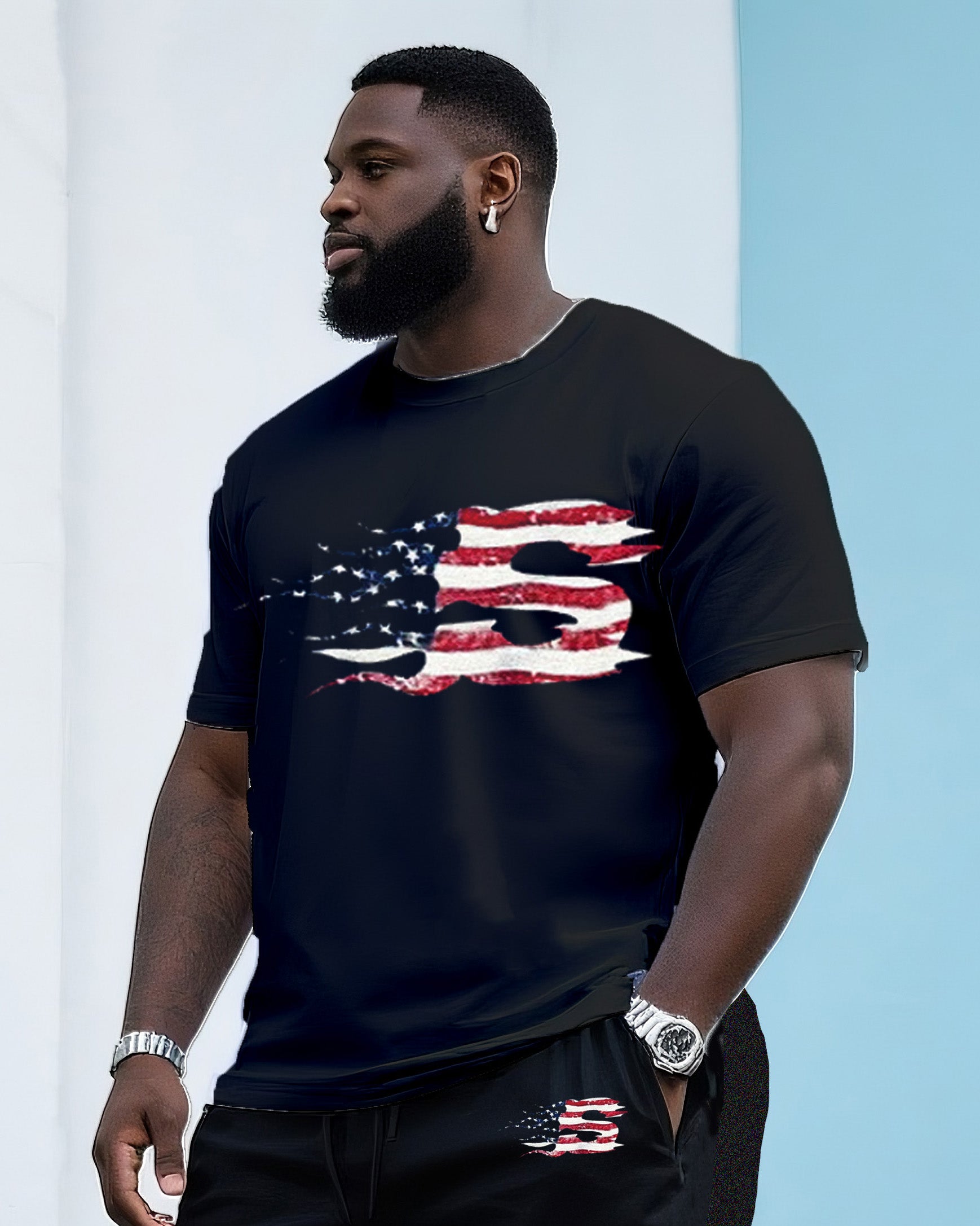 Big & Tall Graphic T-Shirt Shorts Set for big men view 5