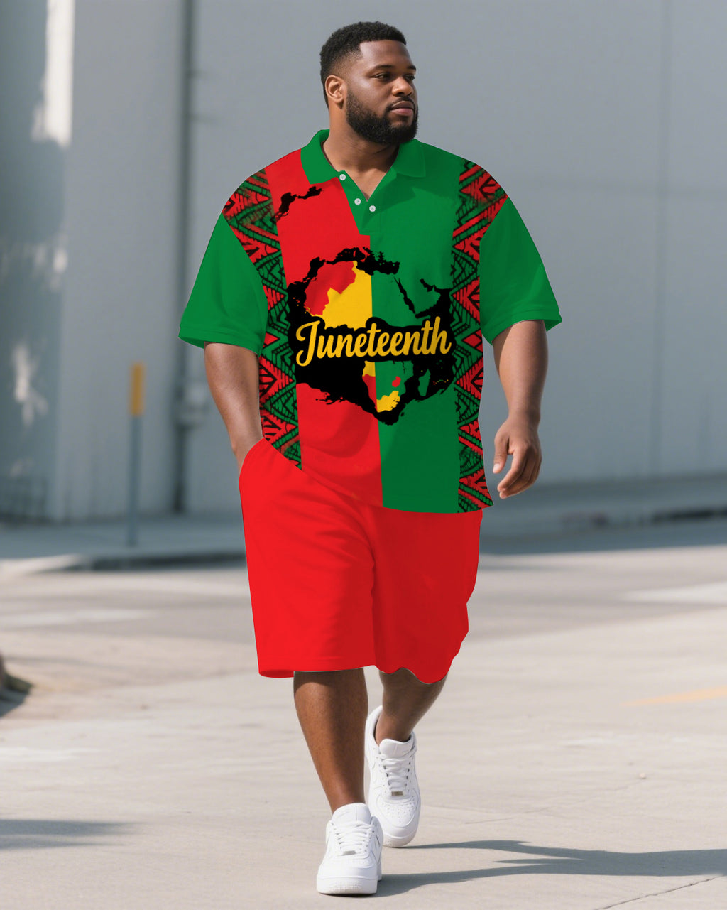 Big & Tall Juneteenth Polo Shorts Set for big men view 1