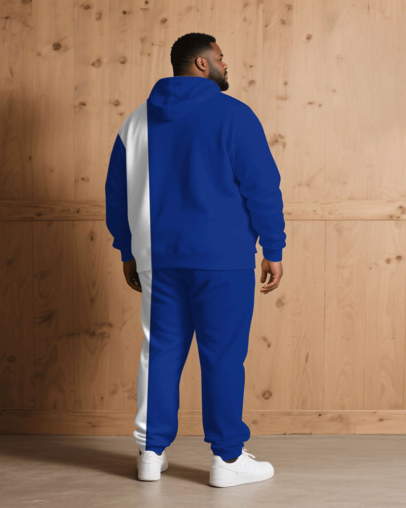 Big & Tall White Blue Hoodie Sweatpants Set for big men view 4