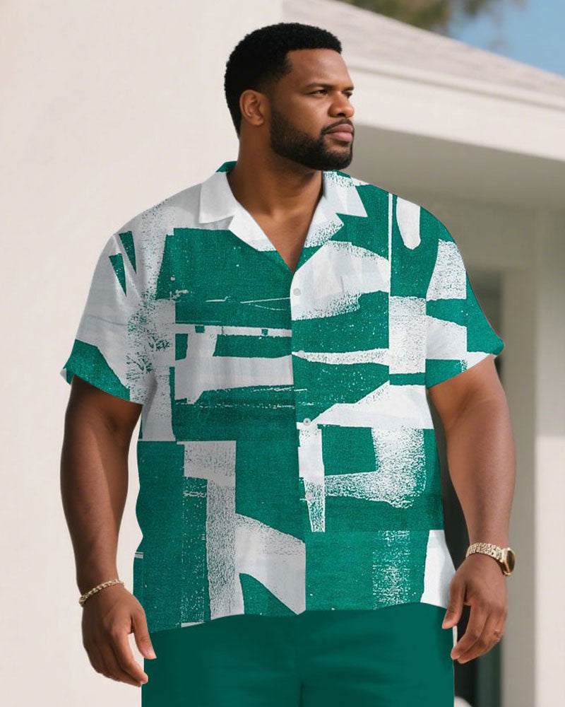 Big & Tall Green Graffiti T-Shirt Shorts Set for big men view 2