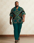 Big & Tall Green Business Casual T-Shirt Pants Set for big men view 1