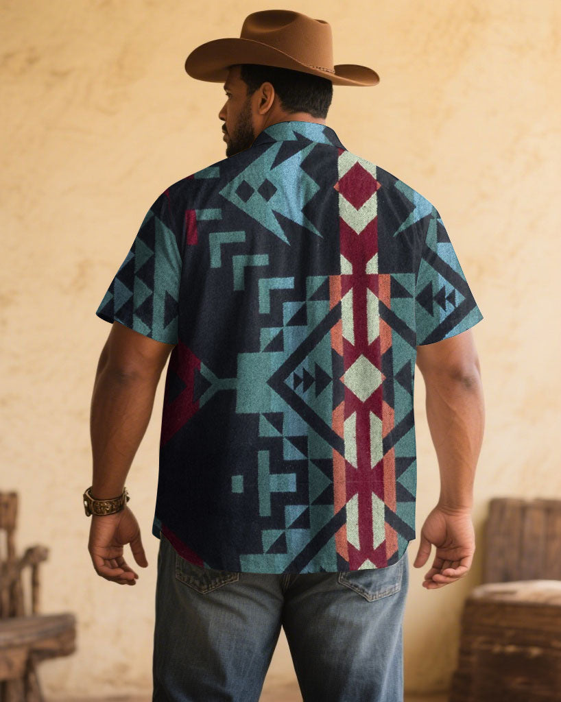 Big & Tall Western Denim Graphic Short Sleeve Shirt for big men view 2