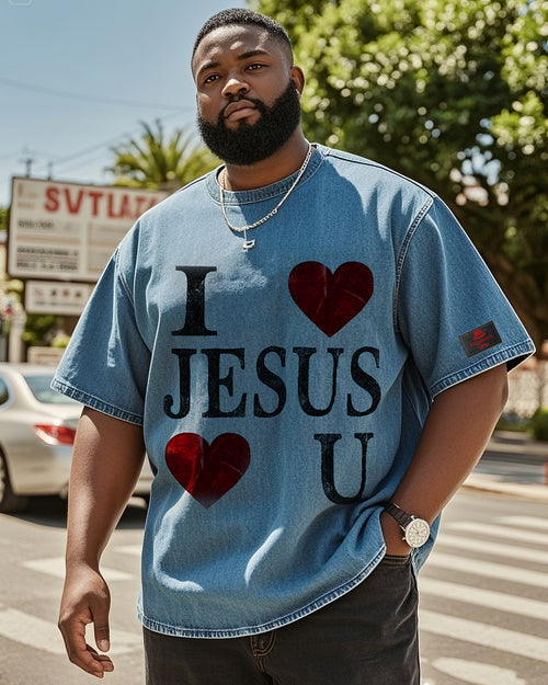 Big & Tall Denim Washed Streetwear T-Shirt for big men