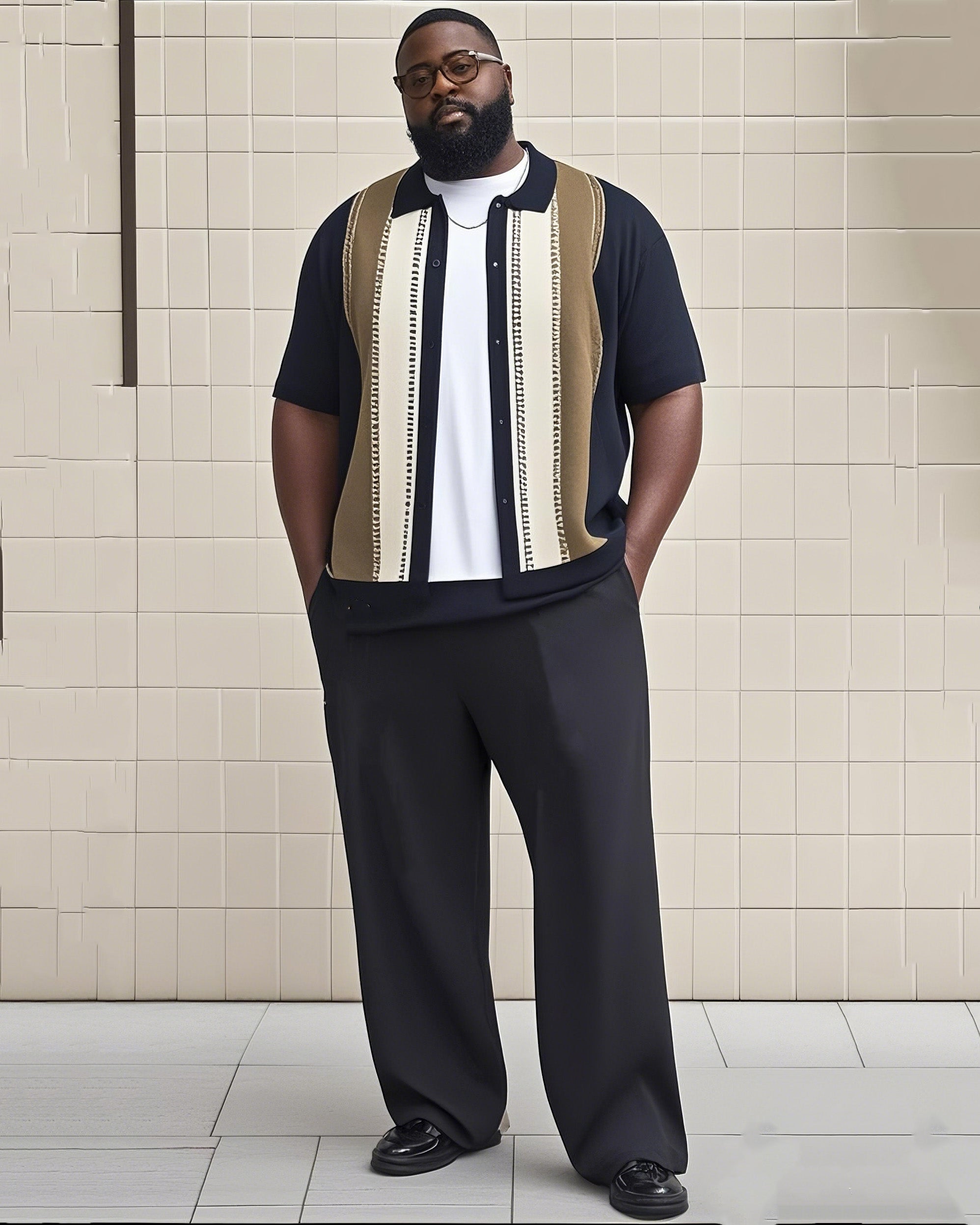 Big & Tall Colorblock Striped T-Shirt Pants Set for big men view 1
