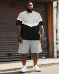 Big & Tall Colorblock Geometric T-Shirt Shorts Set for big men view 2