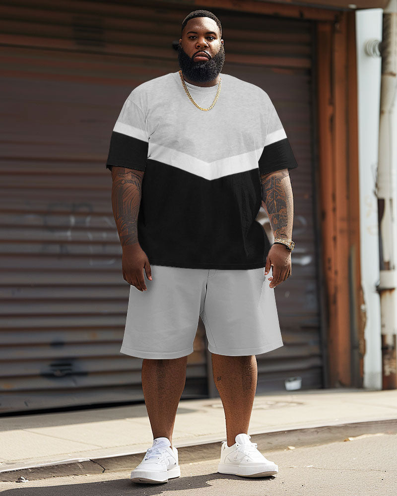 Big & Tall Colorblock Geometric T-Shirt Shorts Set for big men view 2