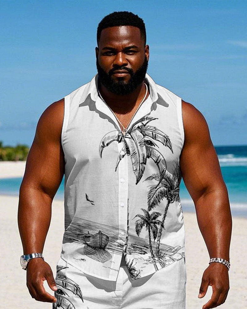 Big & Tall White Hawaiian T-Shirt Shorts Set for big men view 2