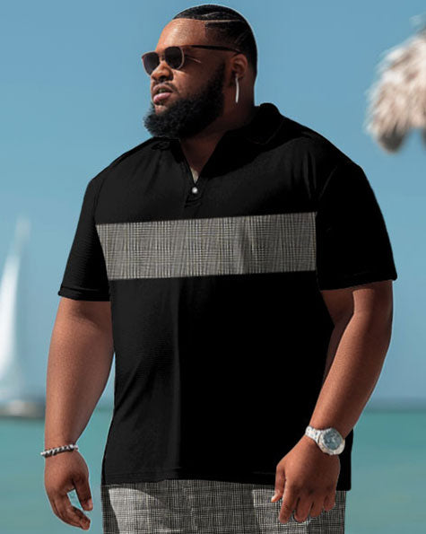 Big & Tall Plaid Graphic Polo Shorts Set for big men view 3