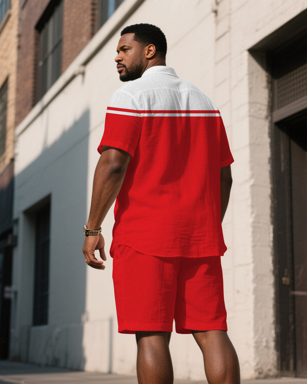 Big & Tall White Red Hawaiian T-Shirt Shorts Set for big men view 4