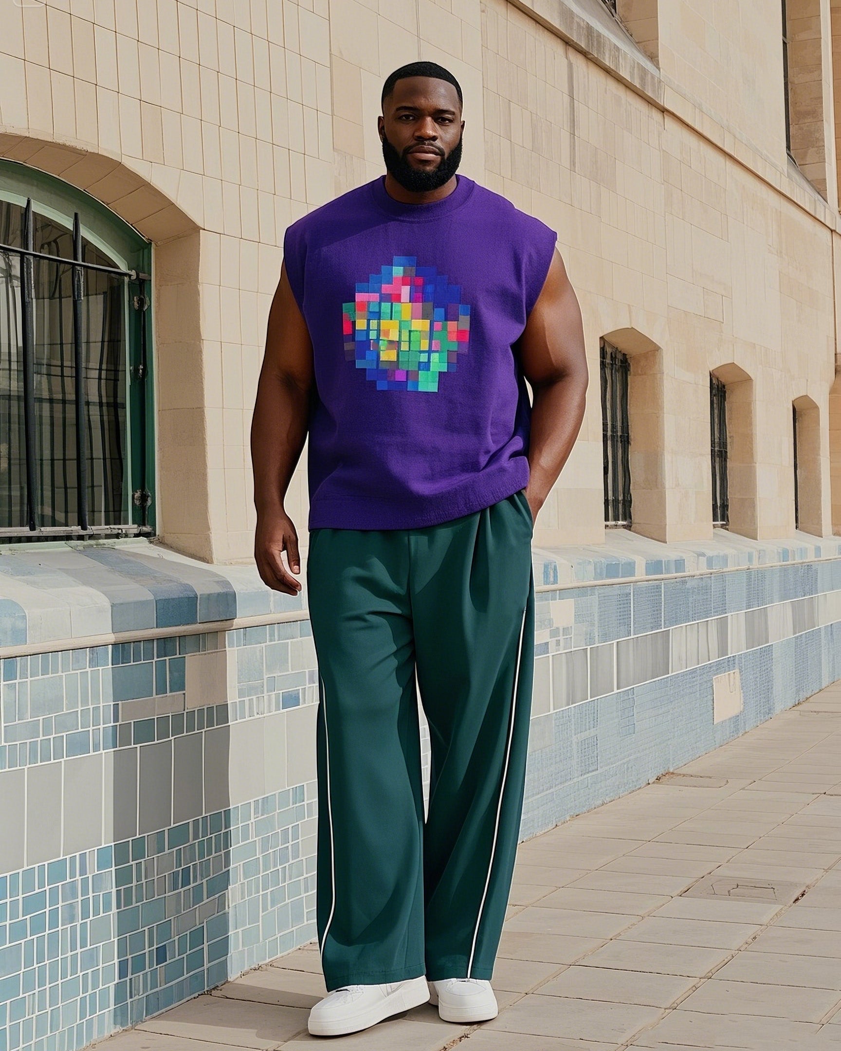 Big & Tall Graphic Vest Pants Set for big men view 1
