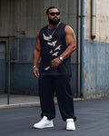 Big & Tall Blue Graphic Streetwear Vest Pants Set for big men view 1