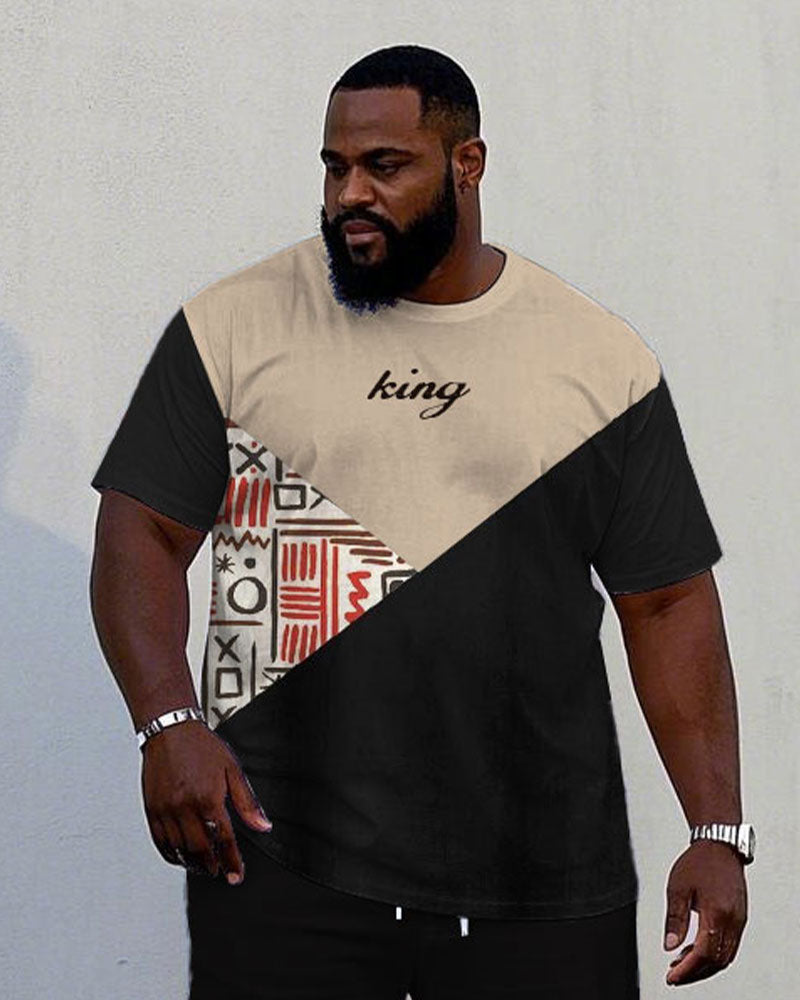 Big & Tall Black Khaki Colorblock T-Shirt Pants Set for big men view 2