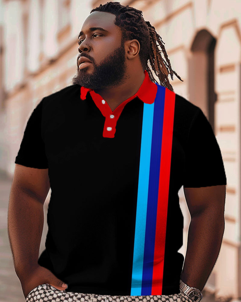 Big & Tall Black Striped Polo Shirt for big men