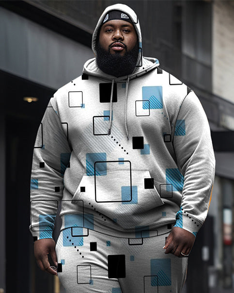 Big & Tall Geometric Plaid Hoodie Sweatpants Set for big men view 2
