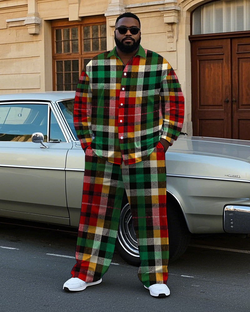 Big & Tall Plaid T-Shirt Pants Set for big men view 1