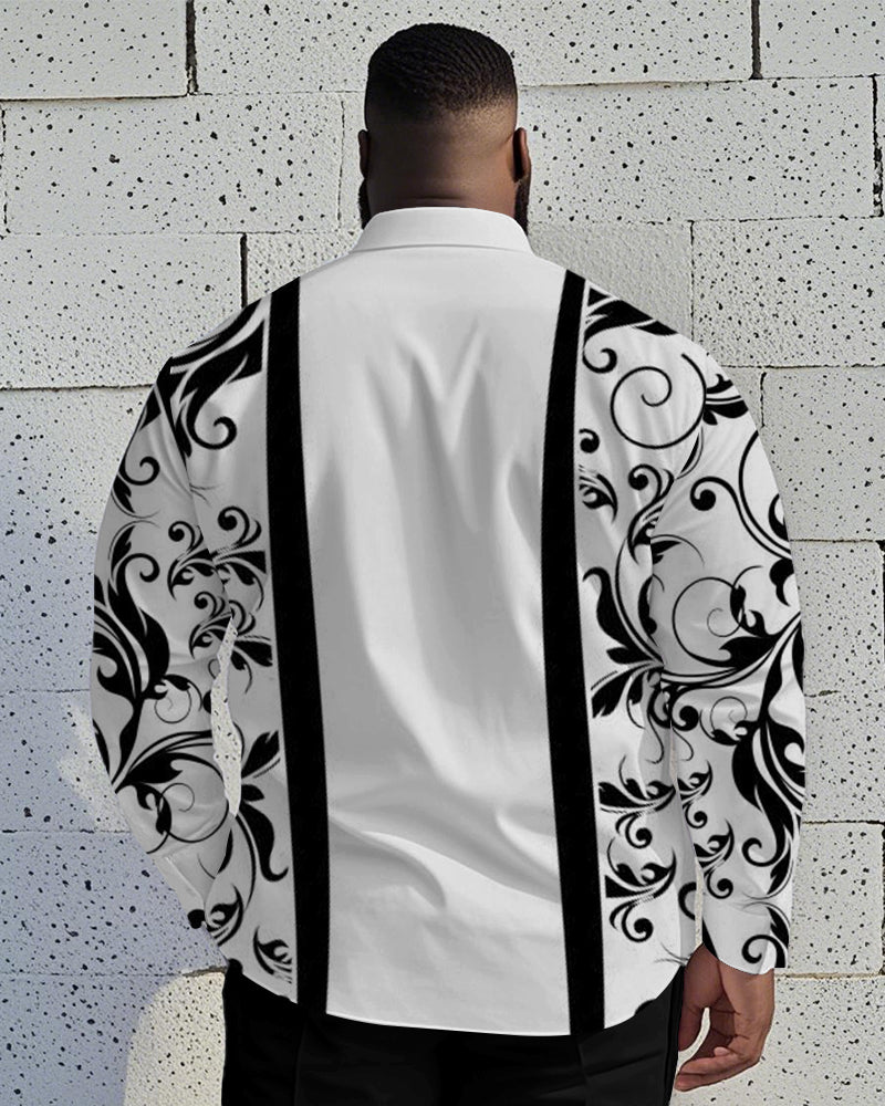 Big & Tall Black White Long Sleeve Shirt for big men view 2