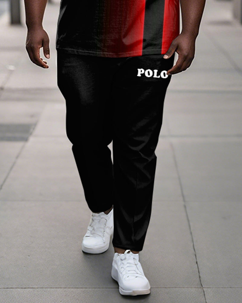 Big & Tall Black Red Colorblock T-Shirt Pants Set for big men view 3