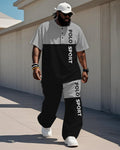 Big & Tall Black Gray Colorblock T-Shirt Pants Set for big men view 1