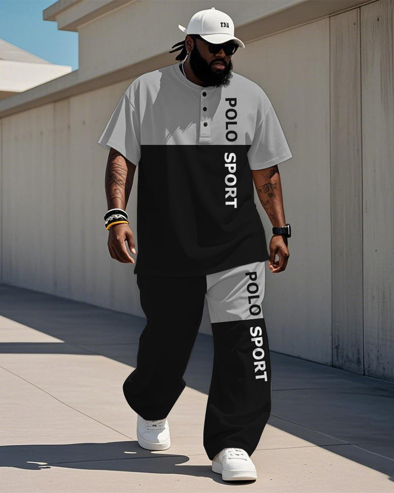 Big & Tall Black Gray Colorblock T-Shirt Pants Set for big men view 1