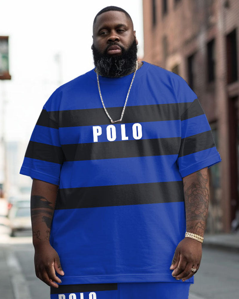Big & Tall Black Striped Graphic T-Shirt Pants Set for big men view 2