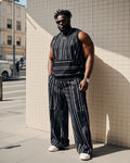 Big & Tall Striped Patchwork Vest Pants Set for big men view 1