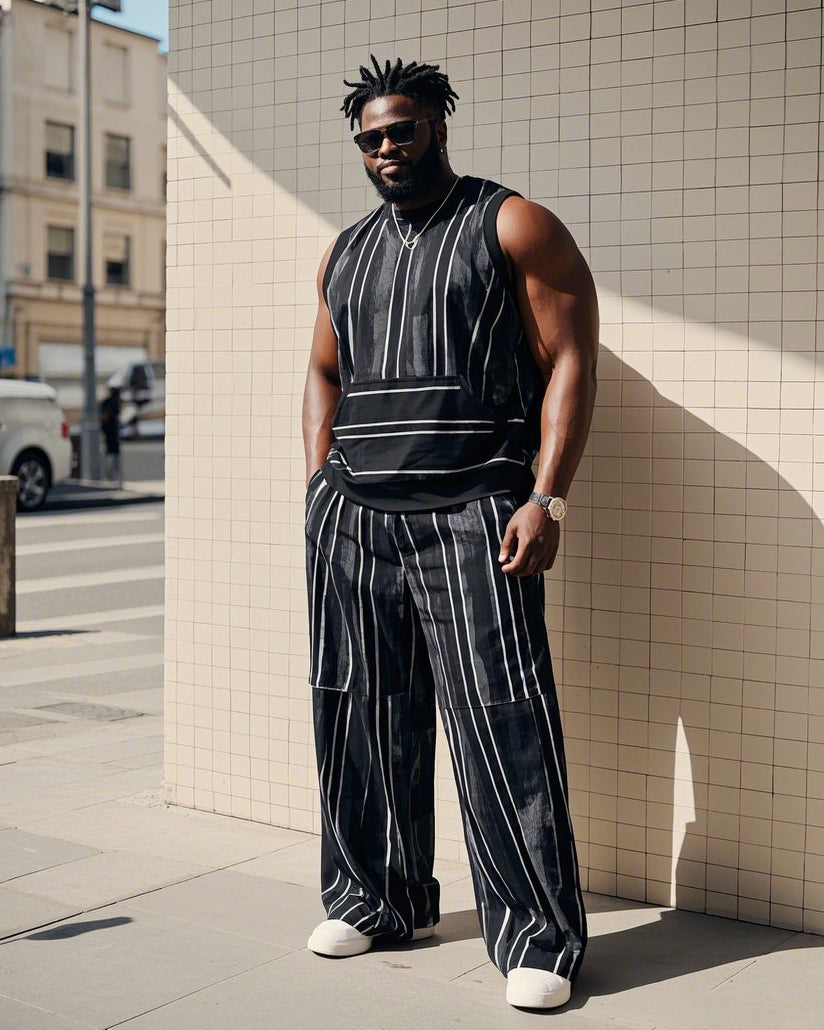Big & Tall Striped Patchwork Vest Pants Set for big men view 1