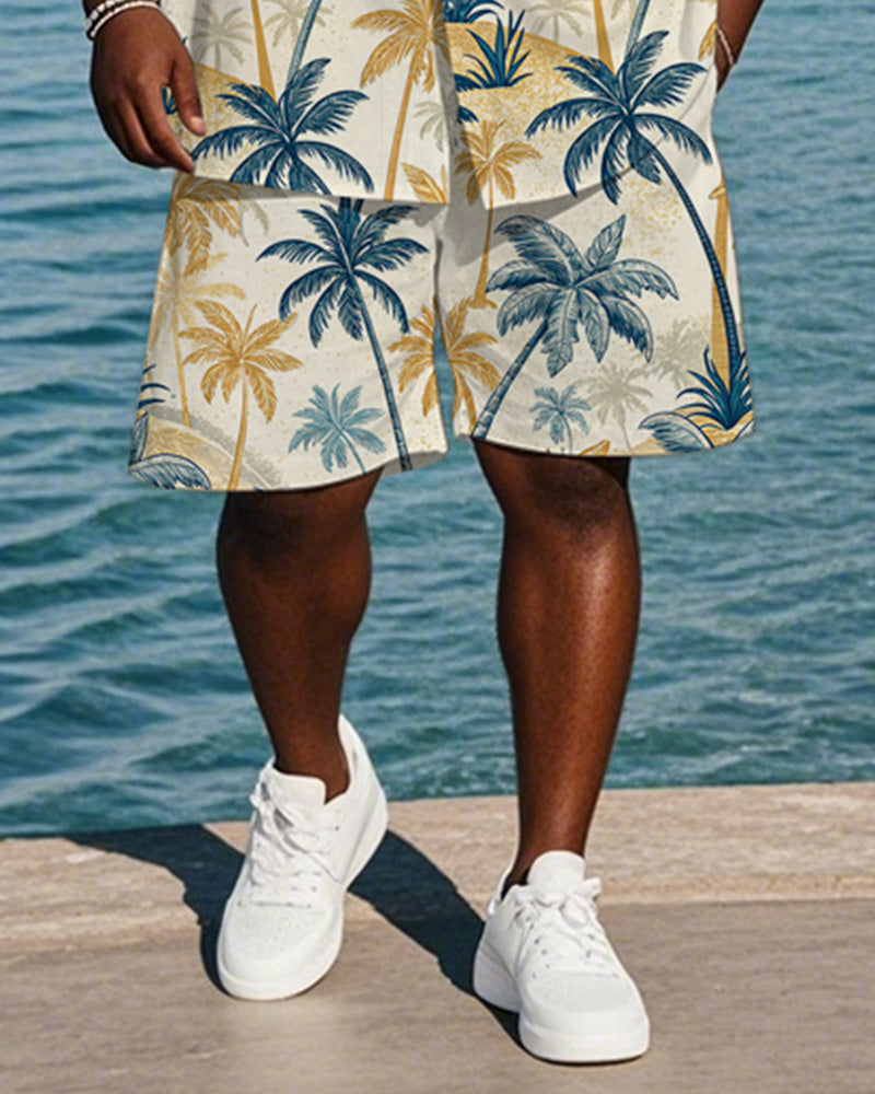 Big & Tall Blue Yellow Hawaiian T-Shirt Shorts Set for big men view 3