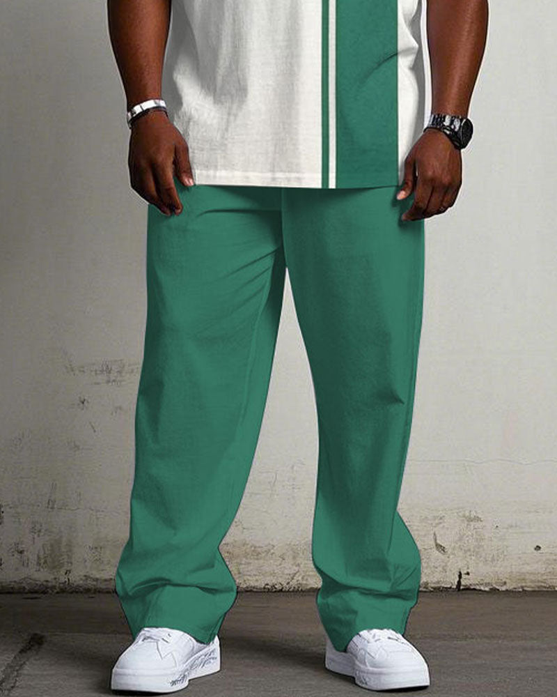 Big & Tall White Blue Colorblock T-Shirt Pants Set for big men view 3