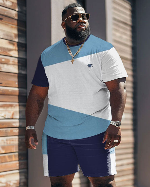 Big & Tall Colorblock Streetwear T-Shirt Shorts Set for big men view 1